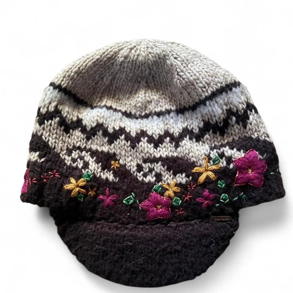 Free People Wool BlendKnit and Embroidered Cap with Brim
